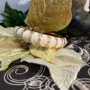 NWT Nordstrom Sequin Bracelet Cream & Gold with Rhinestones Open Clasp